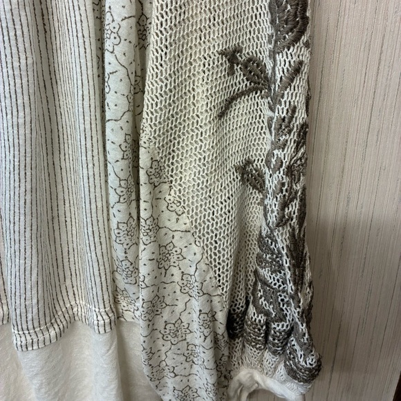 Free People Embroidered Cream Brown Dreams Tunic Blouse Small - Picture 7 of 11